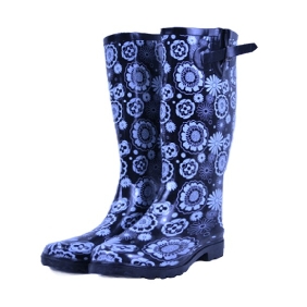 Fashion Galoshes White Flower Design Rain Boots Women's Knee High Boots