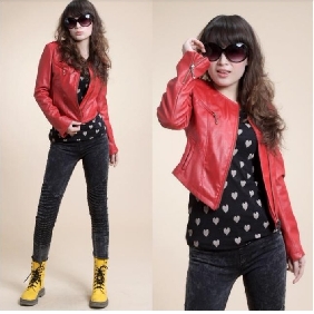 Korean Lady Autumn and Winter Round Neck Leather Jackets
