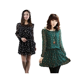 Women's Korean Chiffon Dot Long-sleeved Dresses