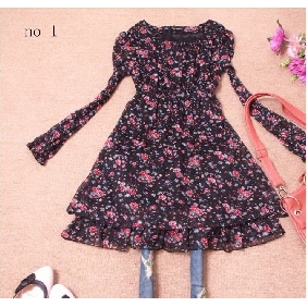 Sweet Lady Floral Round Neck Chiffon Dresses