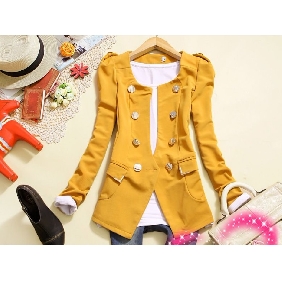 Korean Lady Slim Epaulette Double-breasted Coats