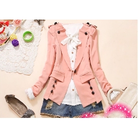 Lady Slim Epaulettes Decorated Cotton Korean Coats