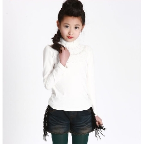 Girls White Korean Cotton T-shirt
