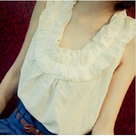 Ladies' Korea White Sleeveless Blouses Loose Chiffon Tops