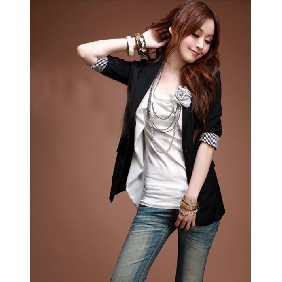 Women Korea Slim Black Coats