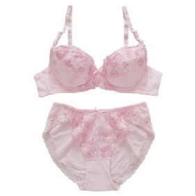 Pink Rose Embroidery Bra Brief Underwear Sets