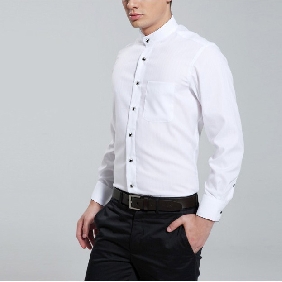 Stand-up Collar Long Sleeve Round Neck Business White Shirts for Men