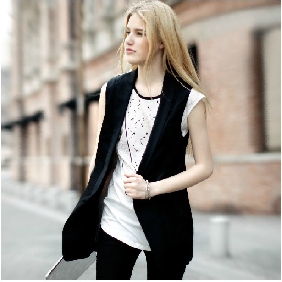 Black Slim Long Waistcoats for Women