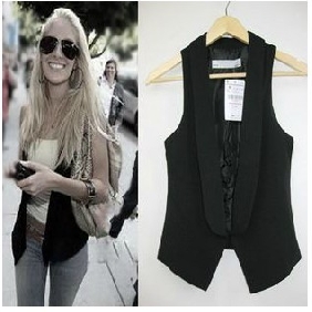 Korea Black Sleeveless Waistcoats for Women