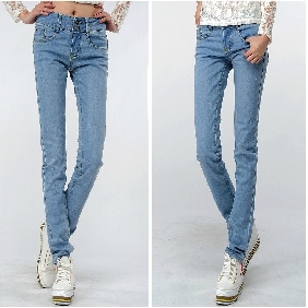 Women's Korea Slim Light Blue Skinny Jeans