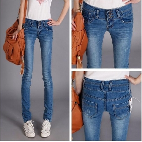 Women's Korea High-waist Light Blue Skinny Jeans