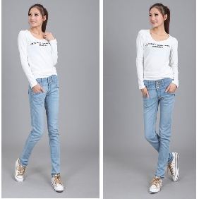Women's Korea Light Blue Stretchy Skinny Jeans