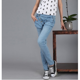 Women's Korea Slim Light Blue Vintage Wash Stretchy Skinny Jeans