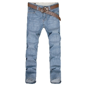 Men's Summer Ultra-thin Straight Legs Light Blue Jeans