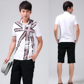 Men's Lapel Tops Short Sleeve UK Flag T Shirt