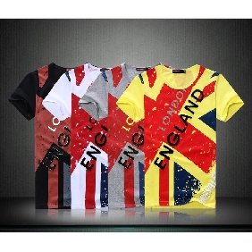 European Style Short Sleeve Round Neck Men's Tops UK Flag T Shirt