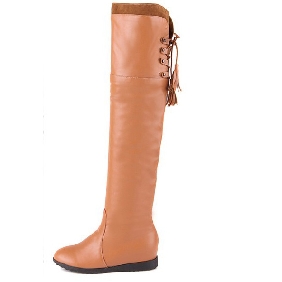 Women's European Style Tassel Wedges Lace Up knee Tight High Boots