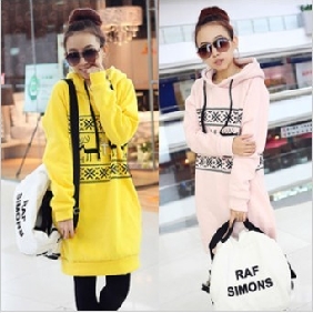 Women's Autumn and Winter Korea Printing Deer Hoodies Loose Long Style Coat