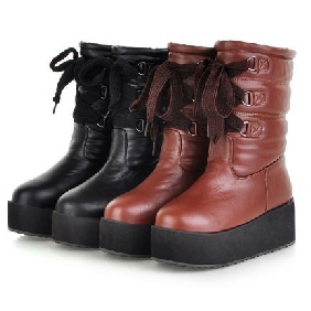 Ladies' Non-slip Waterproof Warm Lace Up Platform Half Snow Boots for Women