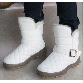 Ladies' Fashionable Non-slip Waterproof Flats Warm Grid Belt Buckle Ankle Snow Boots for Women