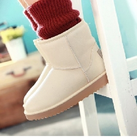 Ladies' Fashionable Non-slip Waterproof Platform Leather Flats Warm Ankle Snow Boots for Women