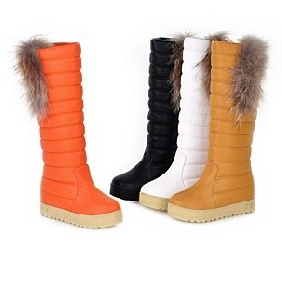 Ladies' Fashionable Korean Candy Color Fur Non-slip Waterproof Platform Flats Warm Knee High Snow Boots for Women