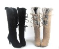 Lady Suede Vamp Lace-up High Heel Boots