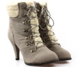 Ladies Grey Leather Lace-up High Heel Boots