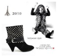 Ladies Fashion Europe Sexy Black Full Rivets Suede High Heels Ankle Boots