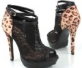 Ladies Artifical Leather Lace Vamp Leopard Buckle Strap High Heels Ankle Shoes