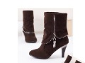Lady PU Leather High Heel Ankle Boots with Zipper