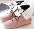 Cotton Fabric Flat-bottomed Pink Ankle Female Boot