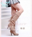 Women Suede High Heels Lace-up Thigh Knee High Boots