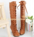 Women's Classic Waterproof Lace-up PU High Heel Knee Boots