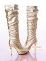 Women Gold Sexy PU Leather High Heel Platform Knee Boots
