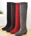 Flat Bottom With Zipper Cotton & PVC Women's Knee High Boots