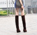Brown Flat Bottom PVC & Cotton Women's Knee High Boots