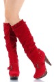 Red With Zippers Middle Heel Women's Knee High Boots