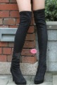 Black With Zipper Cotton & PVC Women's Knee High Boots