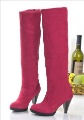 Red Leather & Cotton Windproof Women's Knee High Boots
