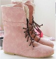 Pink Cotton & Wool Lace-up Snow Boots