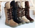 PVC & Cotton Lace-up Knee-length Snow Boots