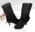 Black Lace & Knitted Cotton & PVC Snow Boots