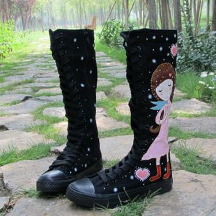 Canvas Black Windproof Thigh-High Boots