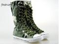 Army Green Lace-up Canvas Thigh-High Boots