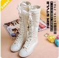 Ivory Canvas Lace-up Thigh-High Boots