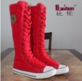 Red Lace-up Canvas Thigh-High Boots
