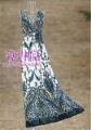 White & Green Double-Wide Shoulder Straps Cashew Flowers V-neck Dress