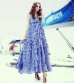 Grace Blue Flowers Printed Spaghetti Strap Dress