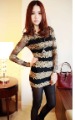 Lace Chiffon Long Sleeve With Horizontal Stripes Dresses